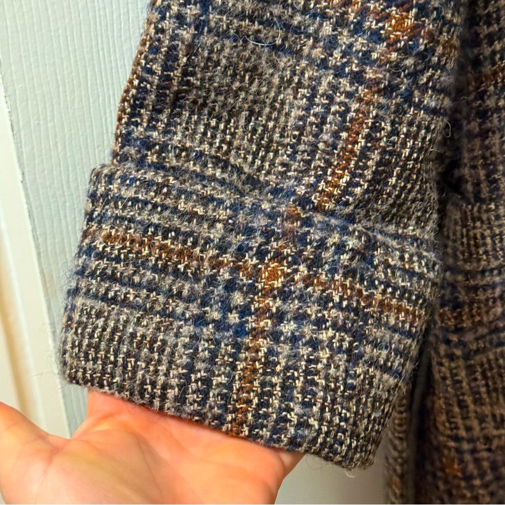 Zara brown plaid wool mohair blend belted tweed coat trench tie waist minimal - Picture 4 of 7